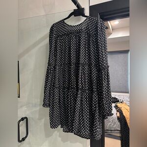 Very J Black and White Polka Dot Long Sleeve Dress